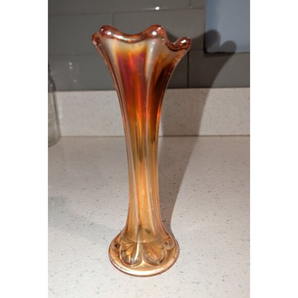 Carnival Glass Vase Circa 1907-1930  Imperial Glass Co. Marigold Iridescent - Picture 8 of 10
